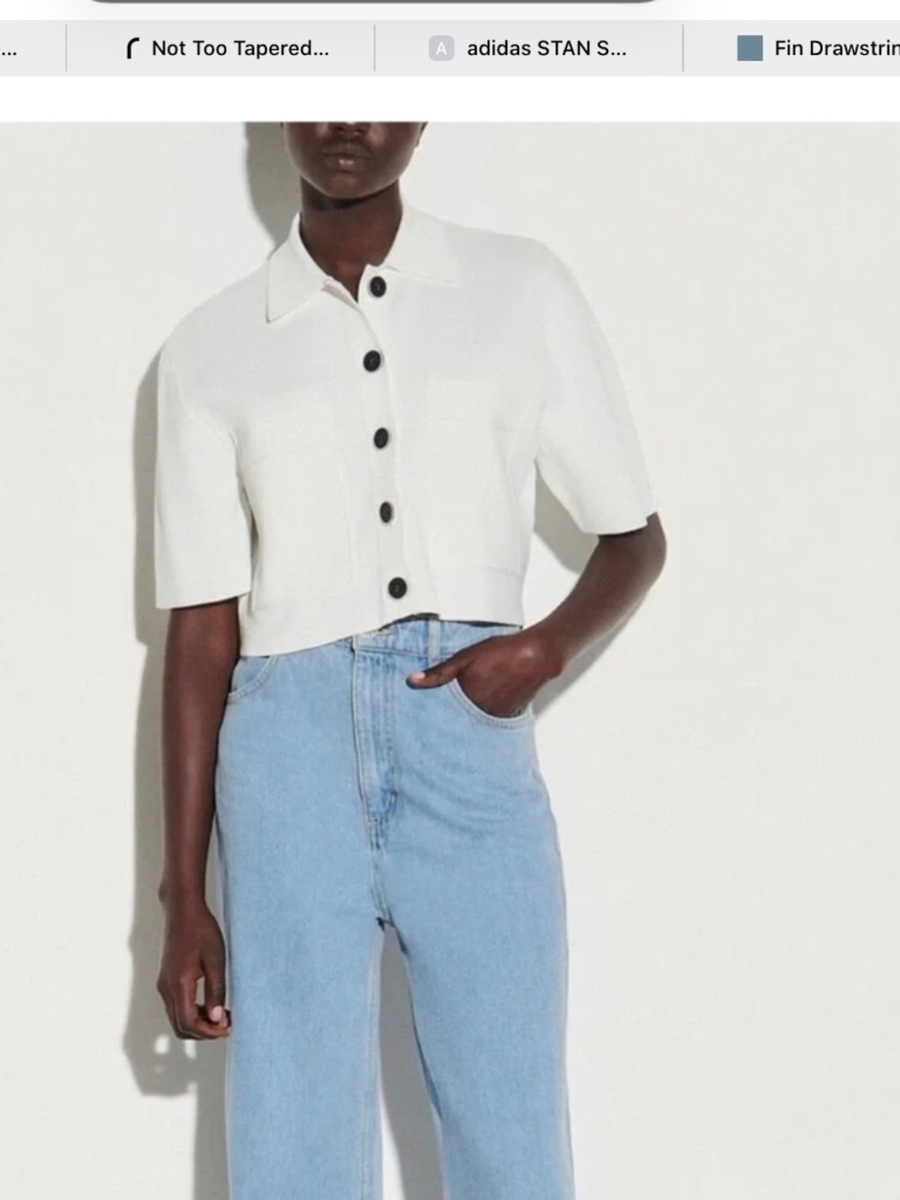 SANDRO WHITE CROPPED CARDIGAN WITH BLACK BUTTONS
